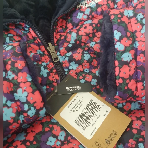 THE NORTH FACE Girls Reversible Mossbud Swirl Jacket Insulated Floral/Navy NWT